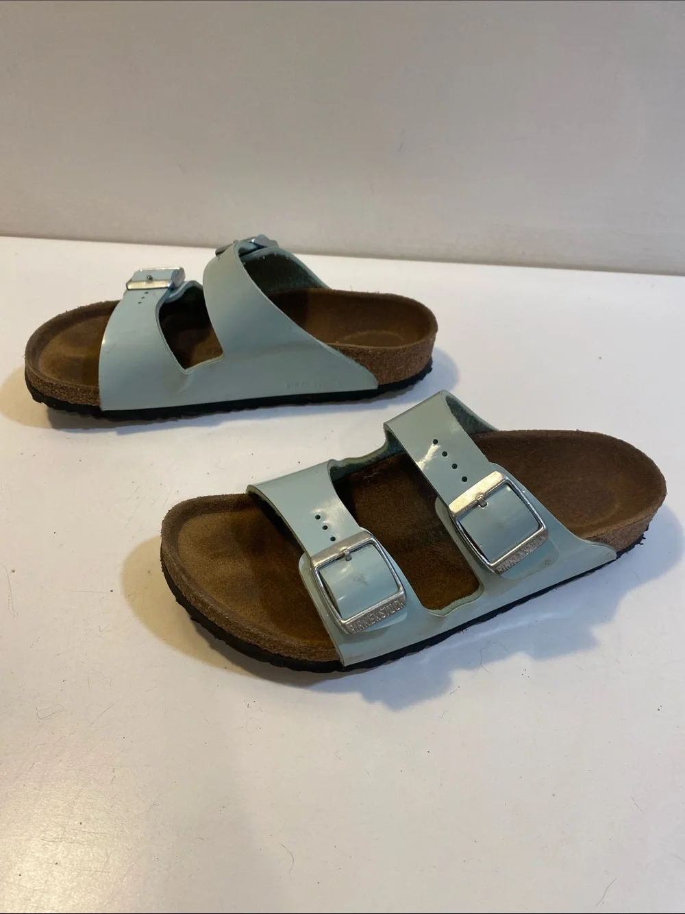 Birkenstock Kids Two-Buckle Slides in Pale Blue Sandals Size 32